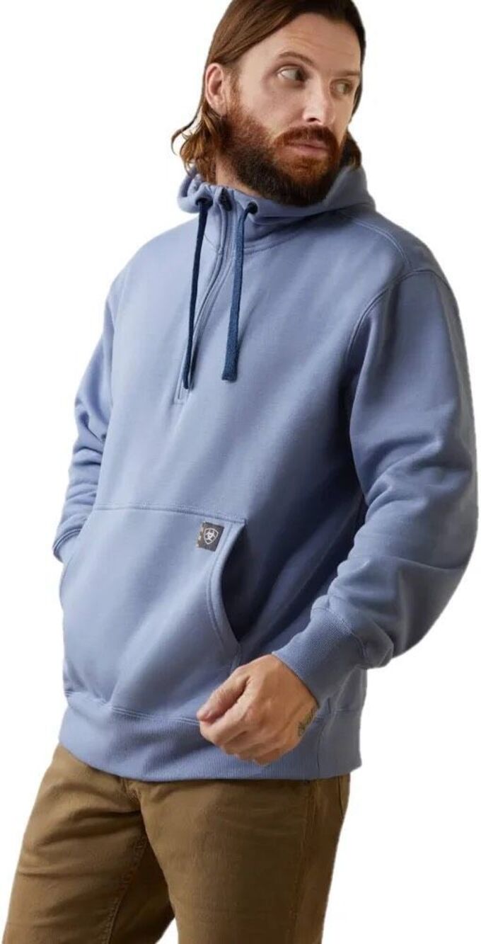 Ariat Rebar Men 1/4 Zip Fleece Lined Workman Pullover Hoodie Slate blue XLT NWT